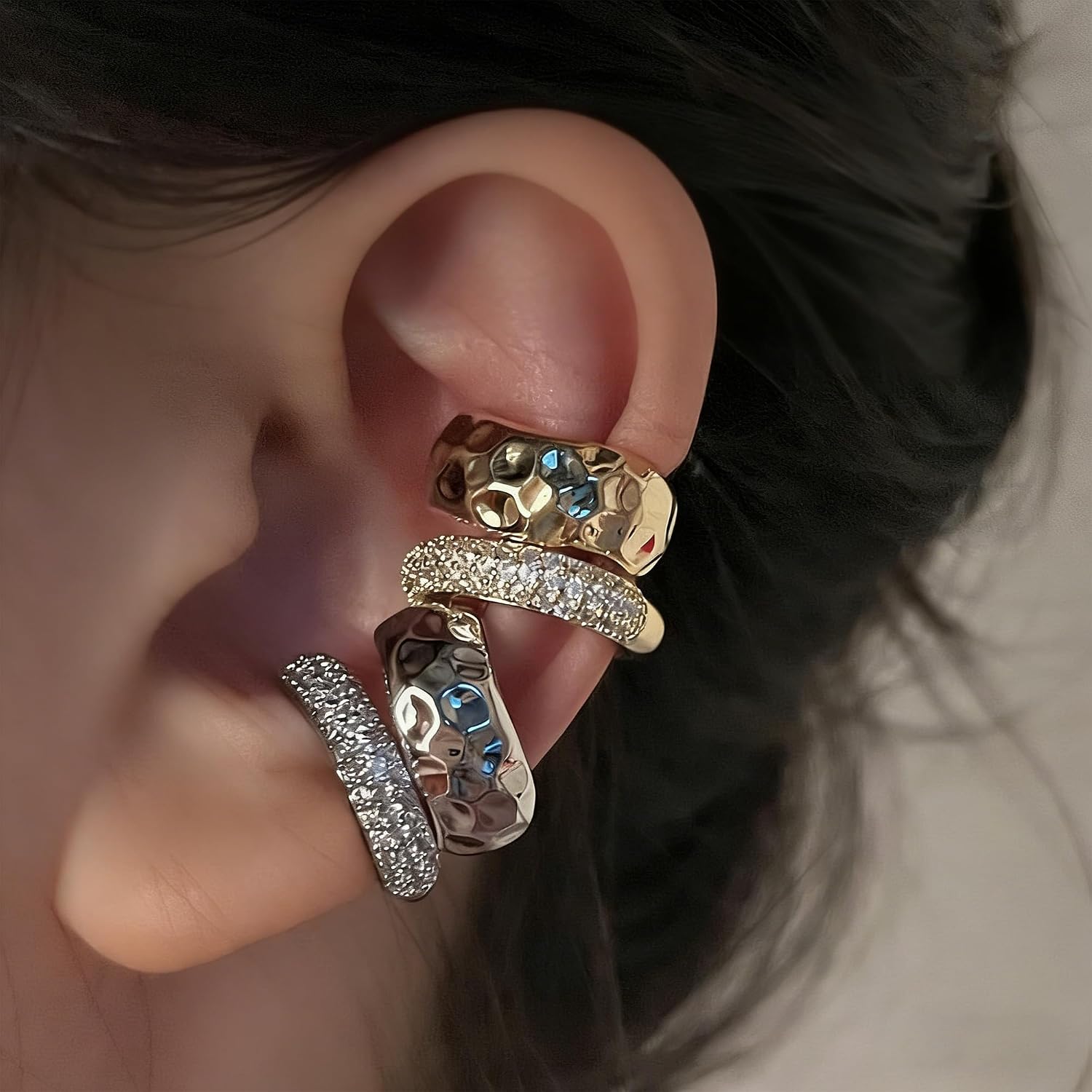 Chunky Ear Cuff Set for Women Punk Gold Silver Non Piercing Earrings Colorful Acrylic Round Ear Clip Trendy 2-4pcs Daily Party Jewelry Set
