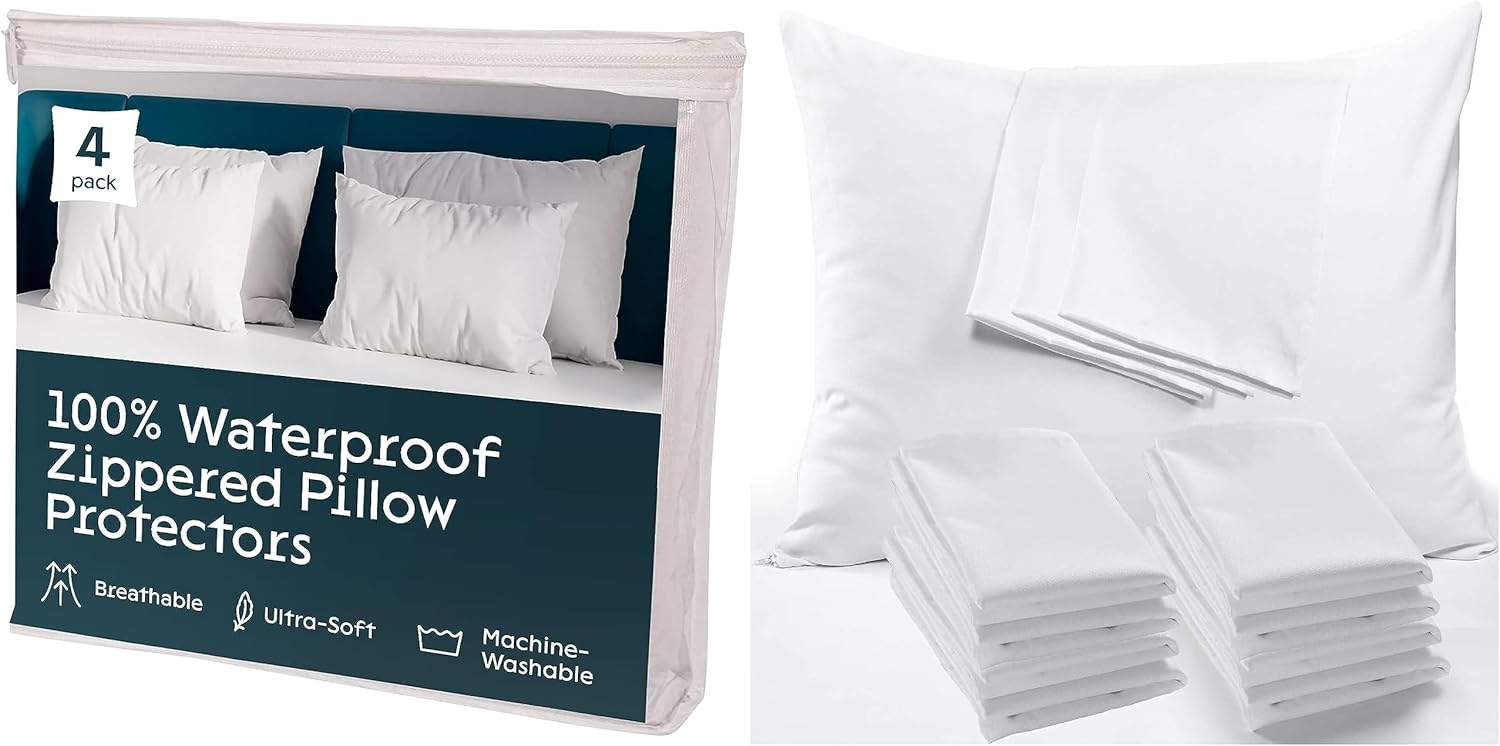 4 Pack Waterproof Pillow Protectors King and 8 Pack Pillow Protectors Standard