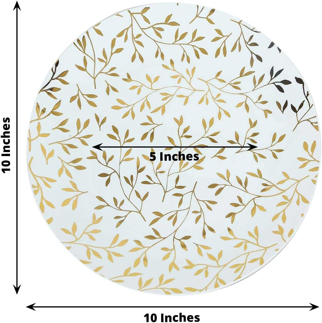 Efavormart 10 Pack White Round Plastic Dinner Plates with Gold Leaf Design, Heavy Duty Disposable Party Plates - 10"