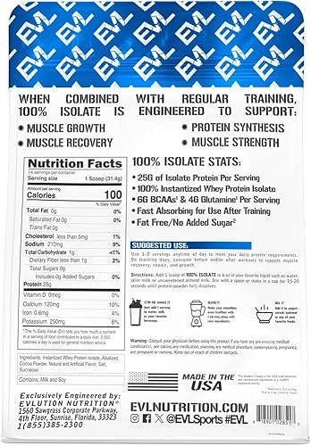 Miniatura 3 de Evlution Nutrition 100% aislado, proteína aislada de suero en polvo, 0.88 oz de proteína de absorción rápida, sin azúcar añadido, baja en