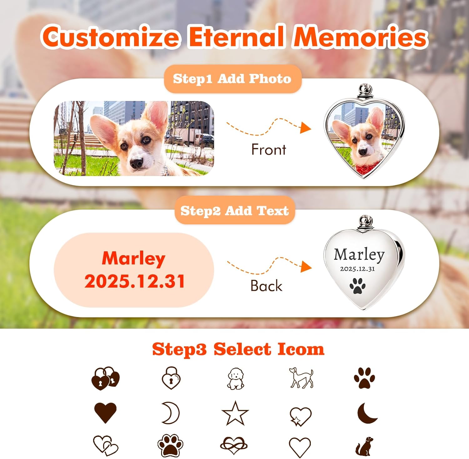 Pet Urn Necklace for Ashes - Double-Sided Custom Pet Memorial Keepsake with Photo Text, Pet Memorial Gift for Women Men (Silver) - Image 2