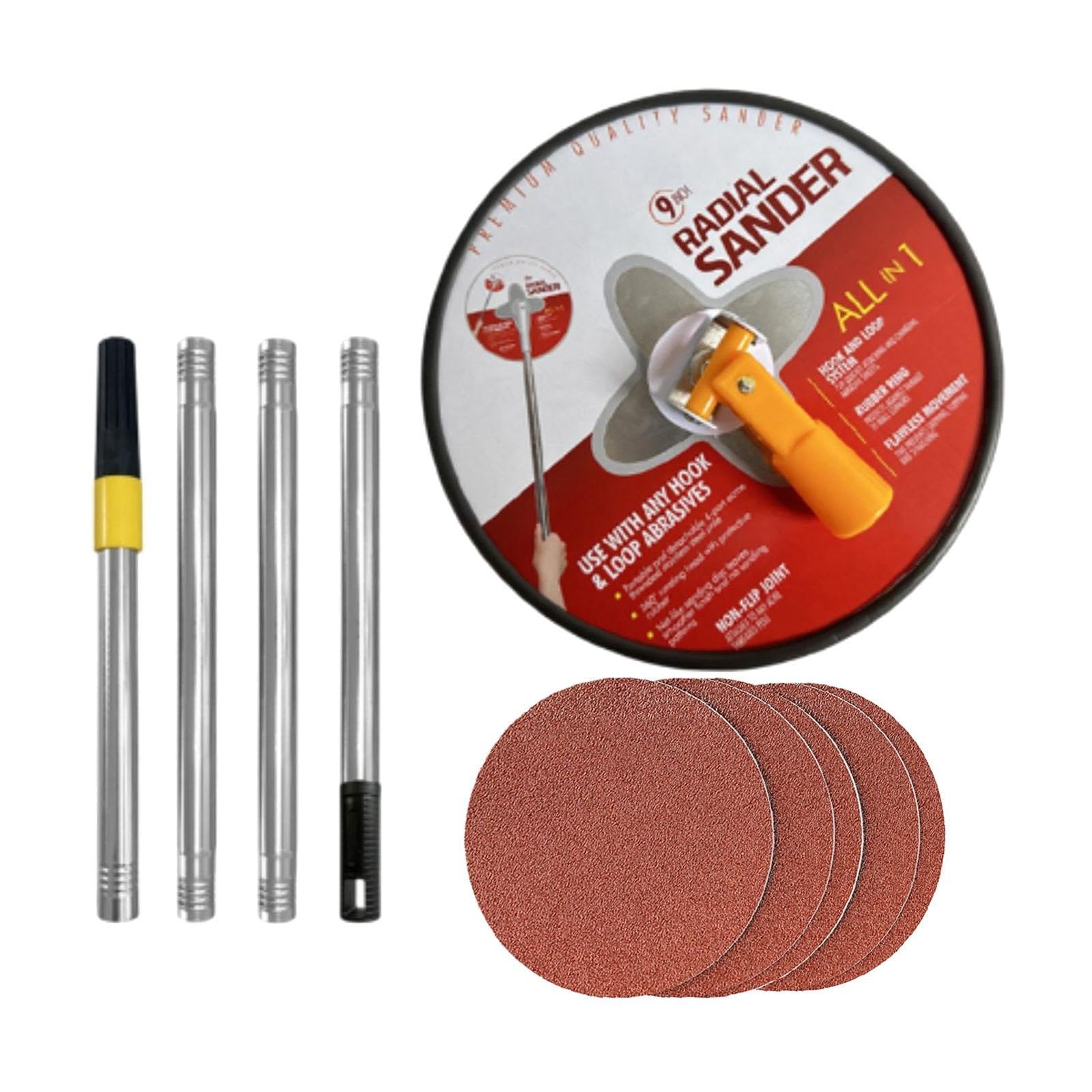 Colcolo Drywall Pole Sander with 360° Rotating Head, 9 Inch Manual Hand Sander for Walls and Ceilings, Extendable Pole with 5 Sanding Sheets, Lightweight Aluminum Alloy for Home Improvement, Red