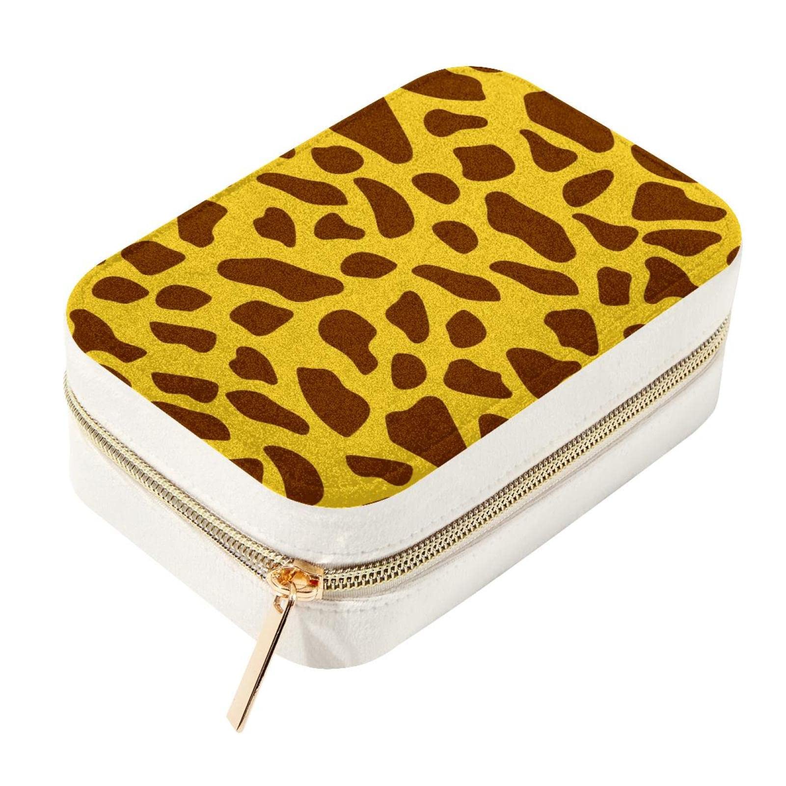 Boîte à bijoux de voyage à double couche motif girafe pour femmes et filles