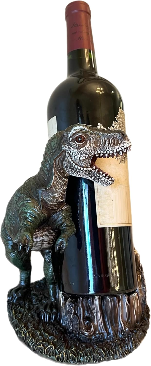 Top Brass T-Rex Wine Bottle Holder – Decorative Funny Dinosaur Display – Jurassic Wine Guardian