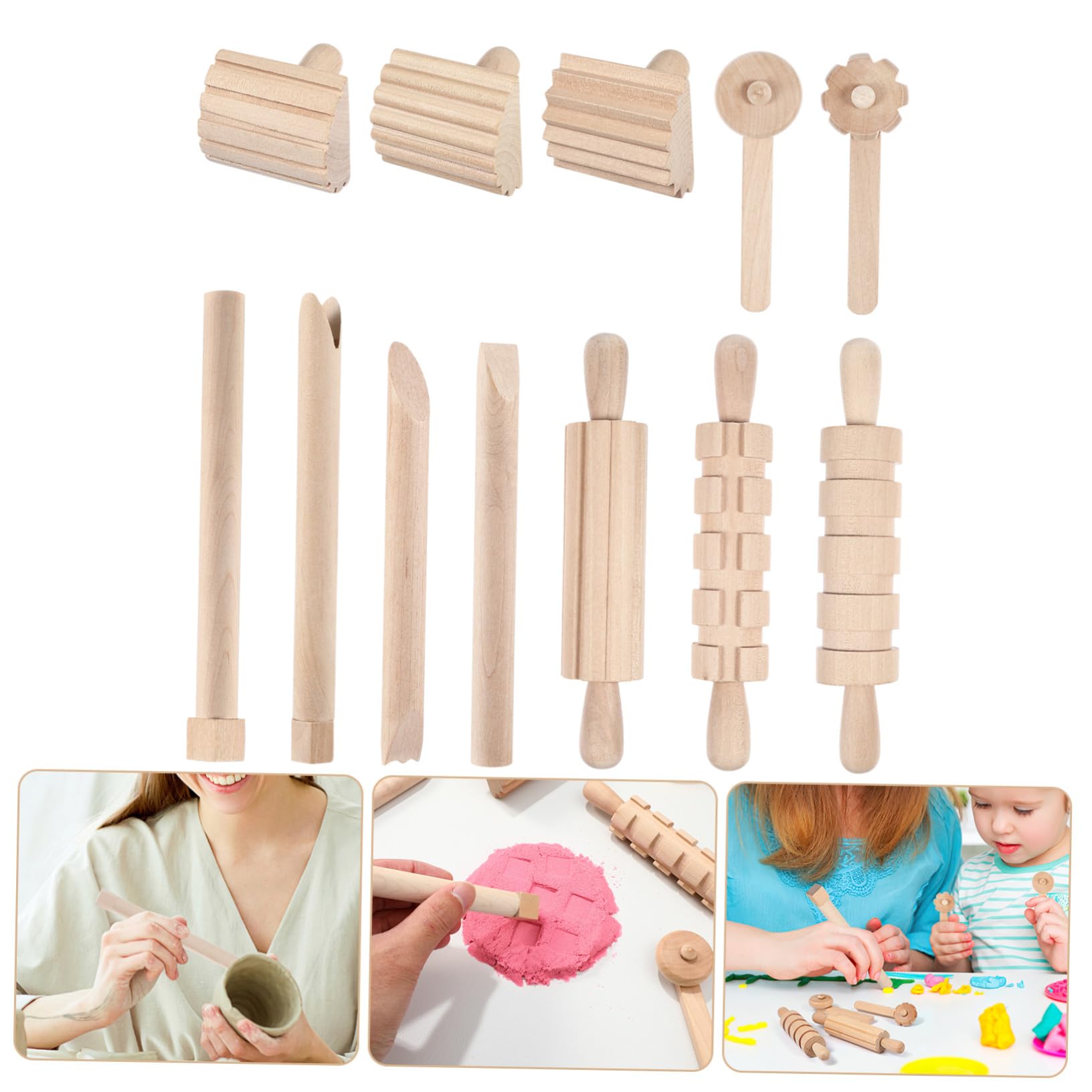 Ensemble d'Outils en Pâte à Modeler en Bois pour Garçon et Filles DIY, 12