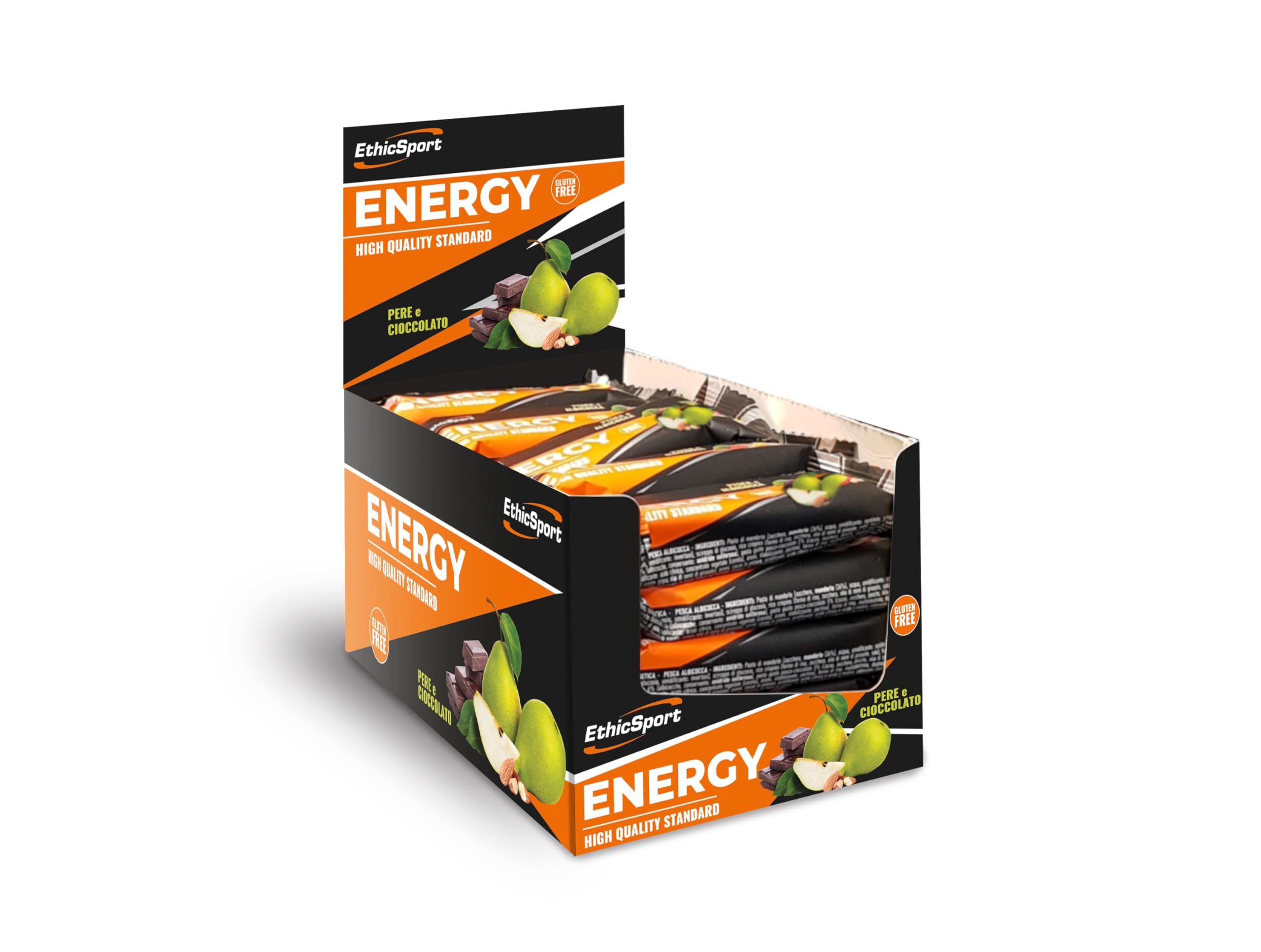 EthicSport - Barretta energetica - Confezione da 25 x 35 g - Gusto: Pera - Cioccolato - Fornisce energia velocemente e per lungo tempo
