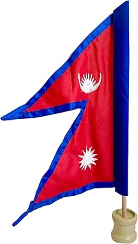 Nepal Flag 12 Tall Nepali Flag for Desk and Showcase Flag of Nepal - Wooden Stick and Hard PE Base Stand for Table Top Nepali Flag Handmade in Nepal