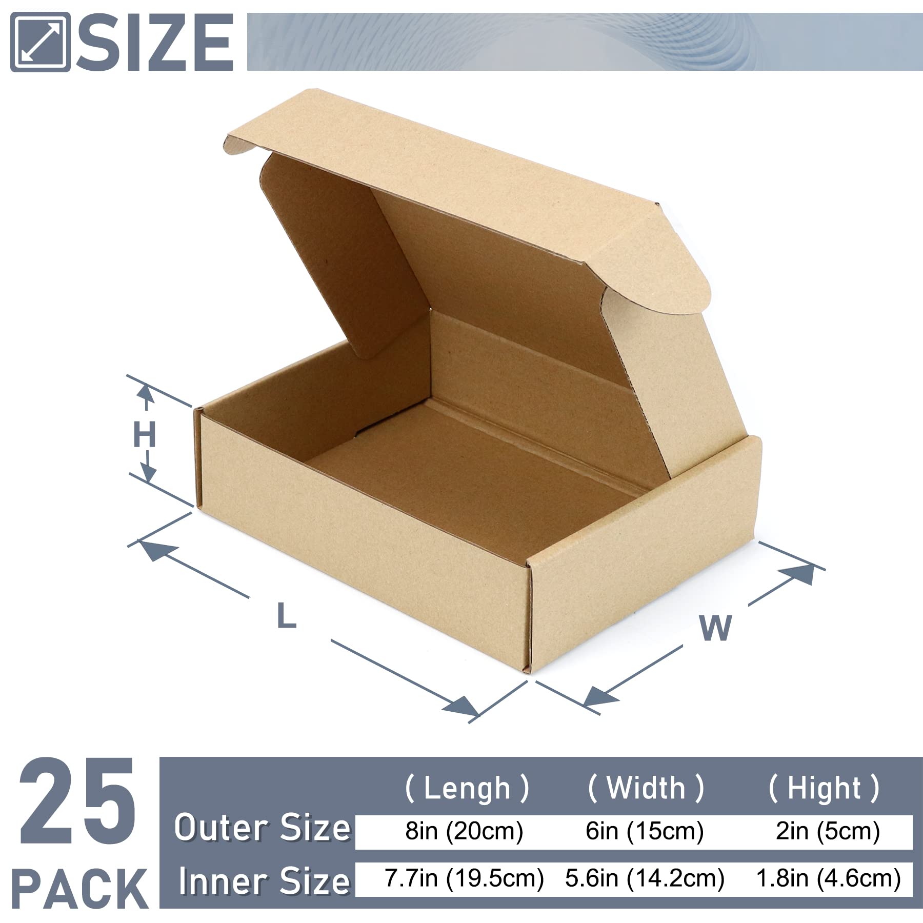 Flamorrow Brauner Versandkarton, 20,3 x 15,2 x 5,1 cm, Wellpappe, 25 Stück, für kleine Unternehmen