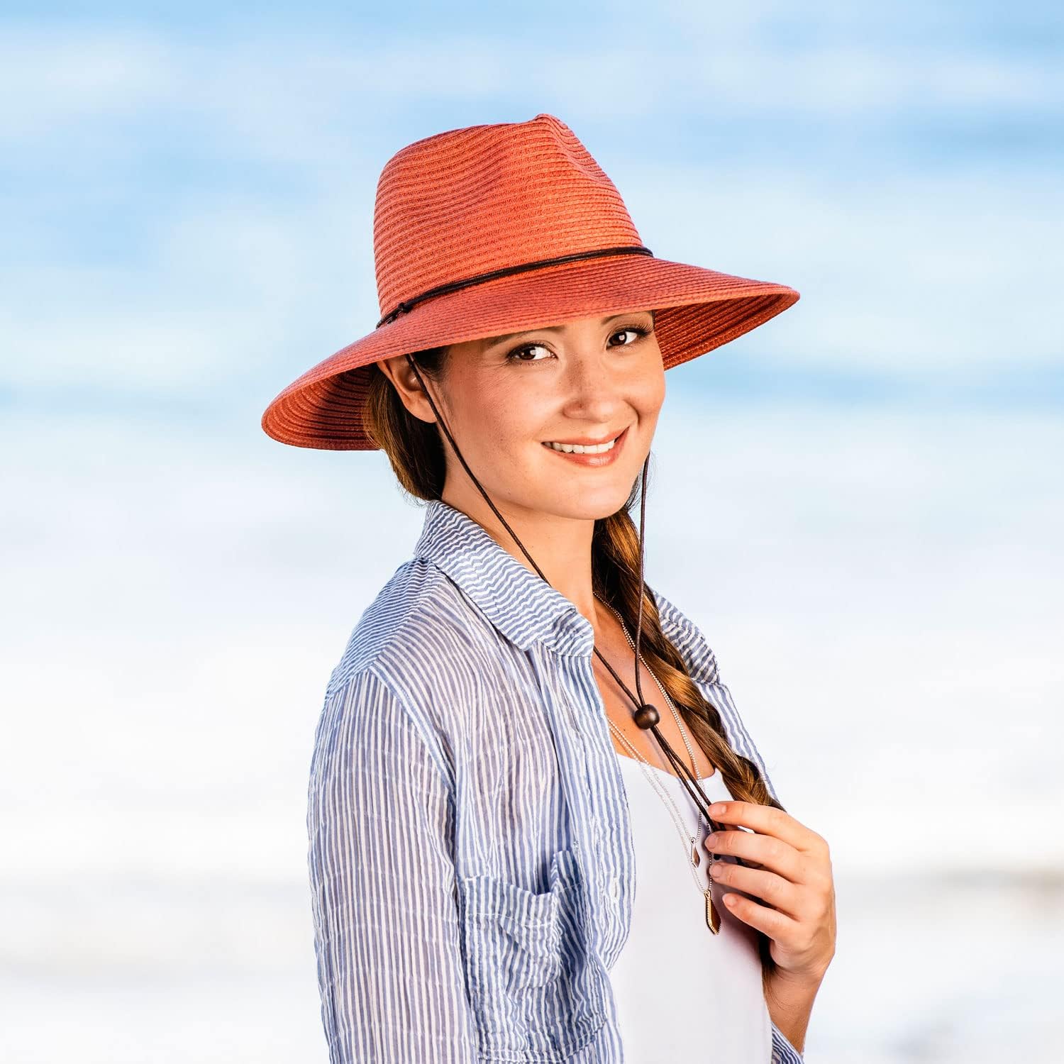 Wallaroo Women's Sanibel Fedora Hat – Petite (Small) or Medium | UPF 50+ UV Sun Hat, Wide Brim w/Chin Strap, Packable