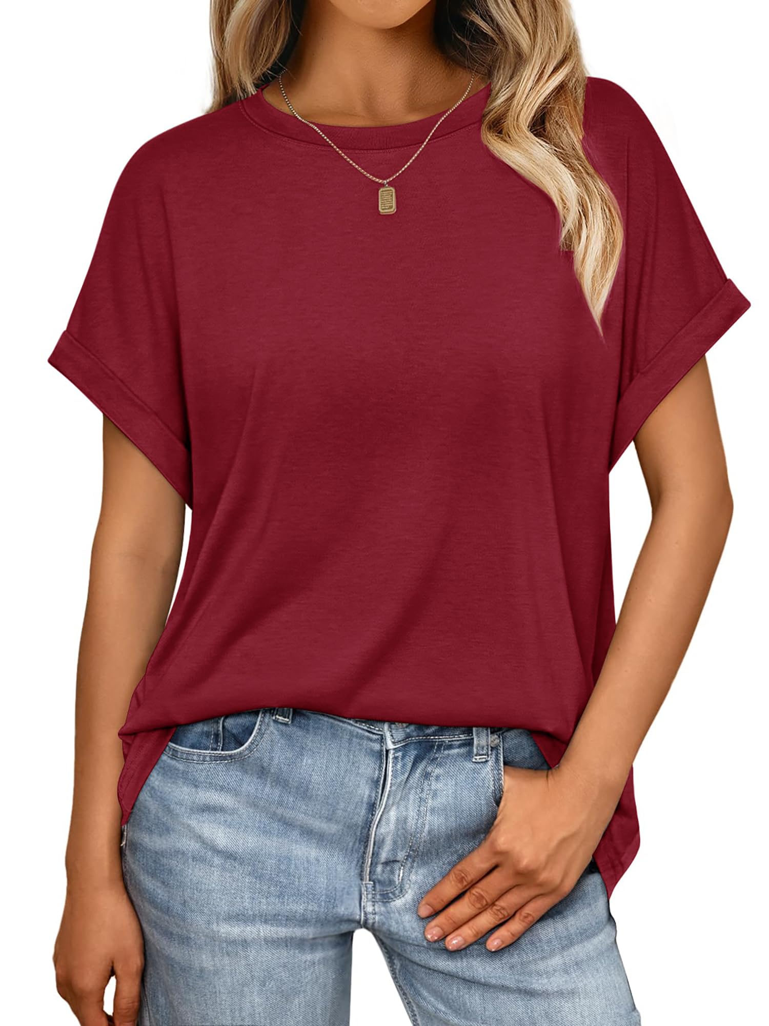 Awemeal T-Shirt Damen Basic Kurzarm Rundhals Oberteil Bluse Sommer Oversize Tshirt Blusenshirt Einfarbig Locker Tee Shirts Top Casual Urlaub Sport Trendige Modekleidung