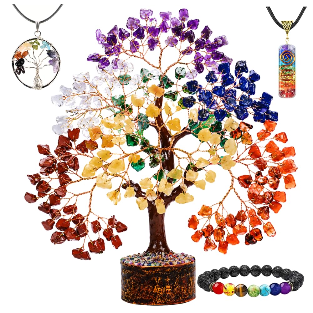 ANAYA AGATE 7 Chakra Crystal Tree of Life with Healing Necklace, and Chakra Bracelet - Gemstone Money Bonsai Trees for Women, Crystals and Healing Stones, Tree for Home, Office, Living Room Decor โ image 1