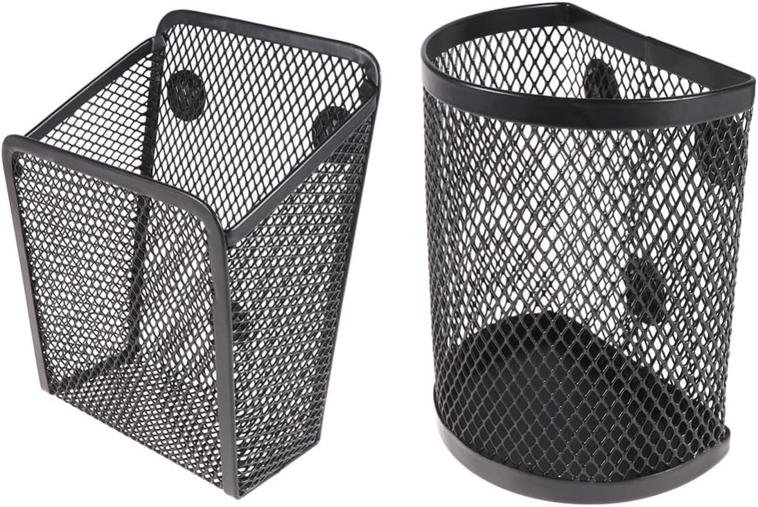 Magnetic Metal Pen Holder Storage 2pcs Black Semicircle Desk Organizer