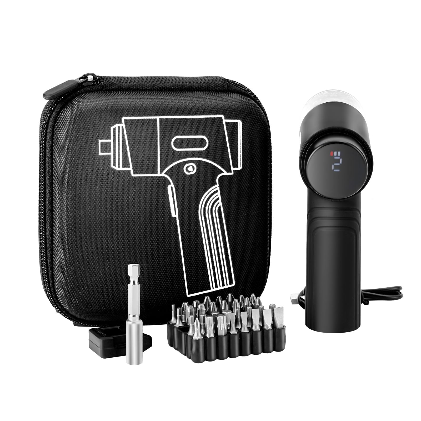 VEVOR Kit de Tournevis électrique sans Fil, Visseuse 7 Réglages de Couple 0,​5-​5 Nm, Batterie 2500 mAh, avec 32 Embouts, Affichage Numérique, Éclairage LED, pour Réparation Électrique de Meubles