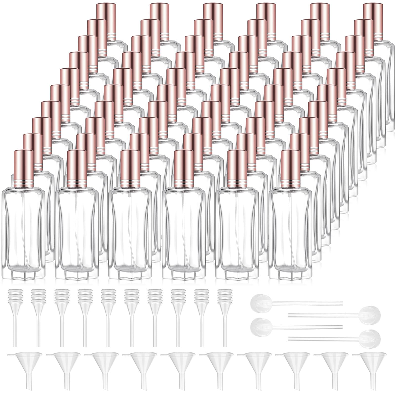 Domensi 60 Stück 10/15/20/30 ml Parfümflaschen Reise nachfüllbare Glasflaschen Sprühflasche Parfümzerstäuber für Kölnspender auslaufsichere Duftflaschen Zerstäuber Pump-Kit (30 ml, Roségold)