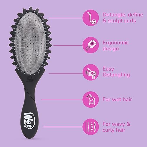 Miniatura 6 de Wet Brush Cepillo desenredante para rizos, negro, definición de rizos para tipos de cabello rizado y enrollado, cerdas IntelliFlex desenredan para