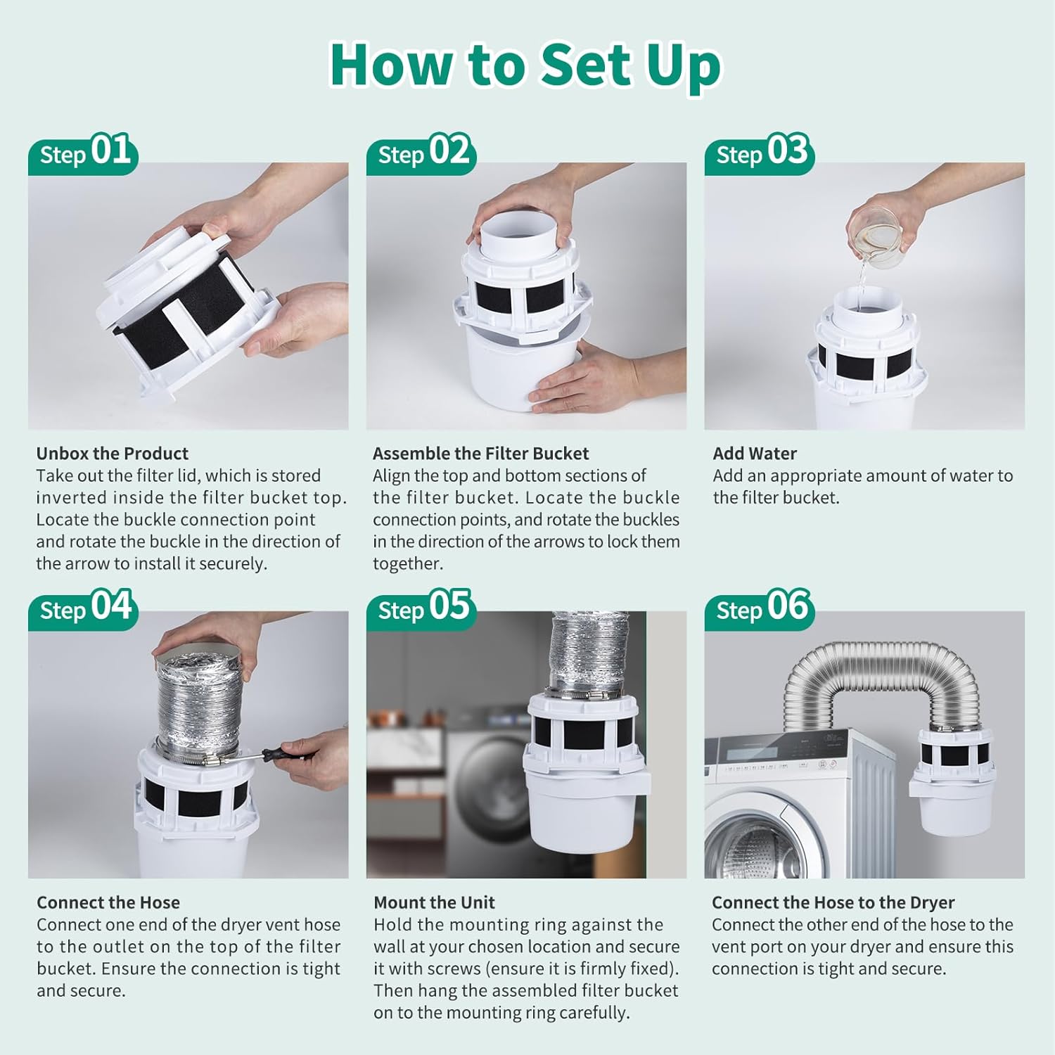 VIWINVELA 2026 Exclusive 3-in-1 Indoor Dryer Vent Kit with Silver Dryer Vent Hose - Dryer Lint Catcher Box Water Filter Bucket - Indoor Dryer Lint Trap for Electric Dryer