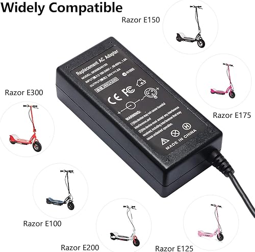 Miniatura 7 de Cargador de batería de scooter de 24 V compatible con Razor E100 E200 E200S E175 E300 E300S E125 E150 E500 PR200 E225S E325S MX350 MX400 Dirt Bike,