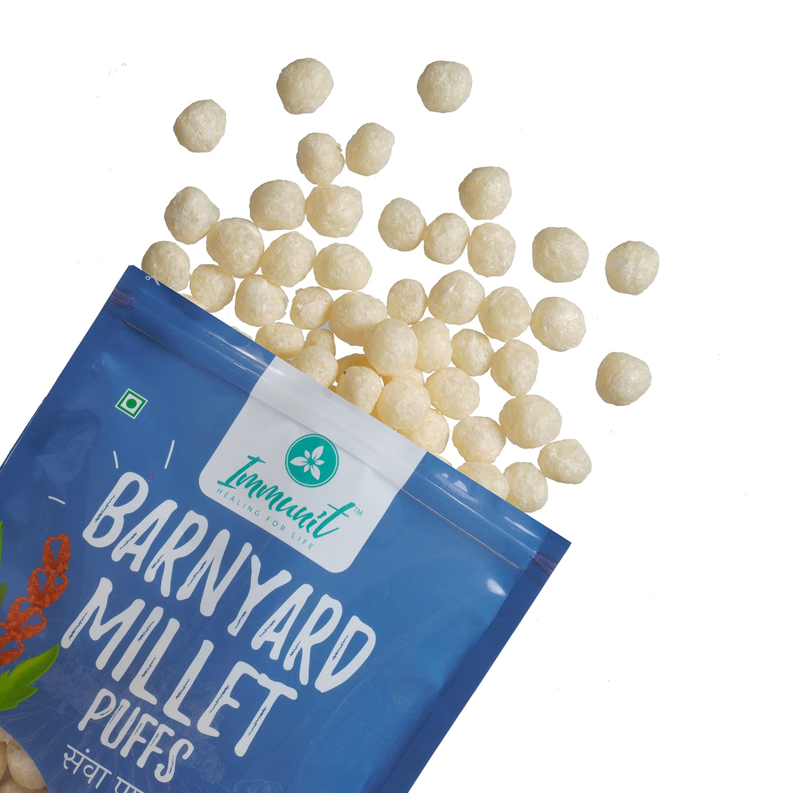 immunit gluten free, low fat barnyard sama millet puffs | healthy & tasty office/party snack, no preservatives, 125 grams