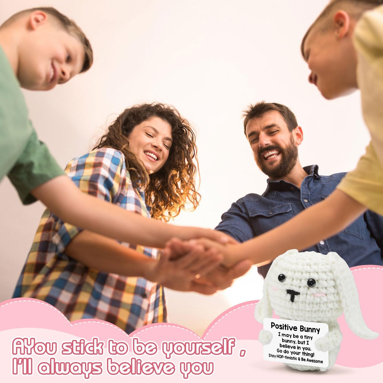 Positive Bunny Mini Inspirational Positive Crochet Animals Emotional Support Crochet Animal for Women - Image 6