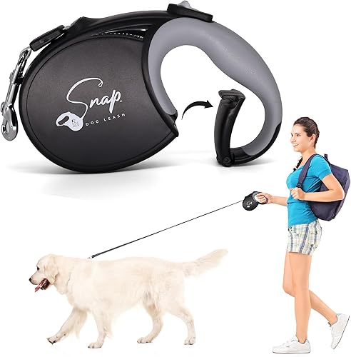 Miniatura 9 de Correa retráctil para perro con clip integrado, conexión manos libres, cinta reflectante de 16 pies, freno y cerradura, sin enredos, para perros