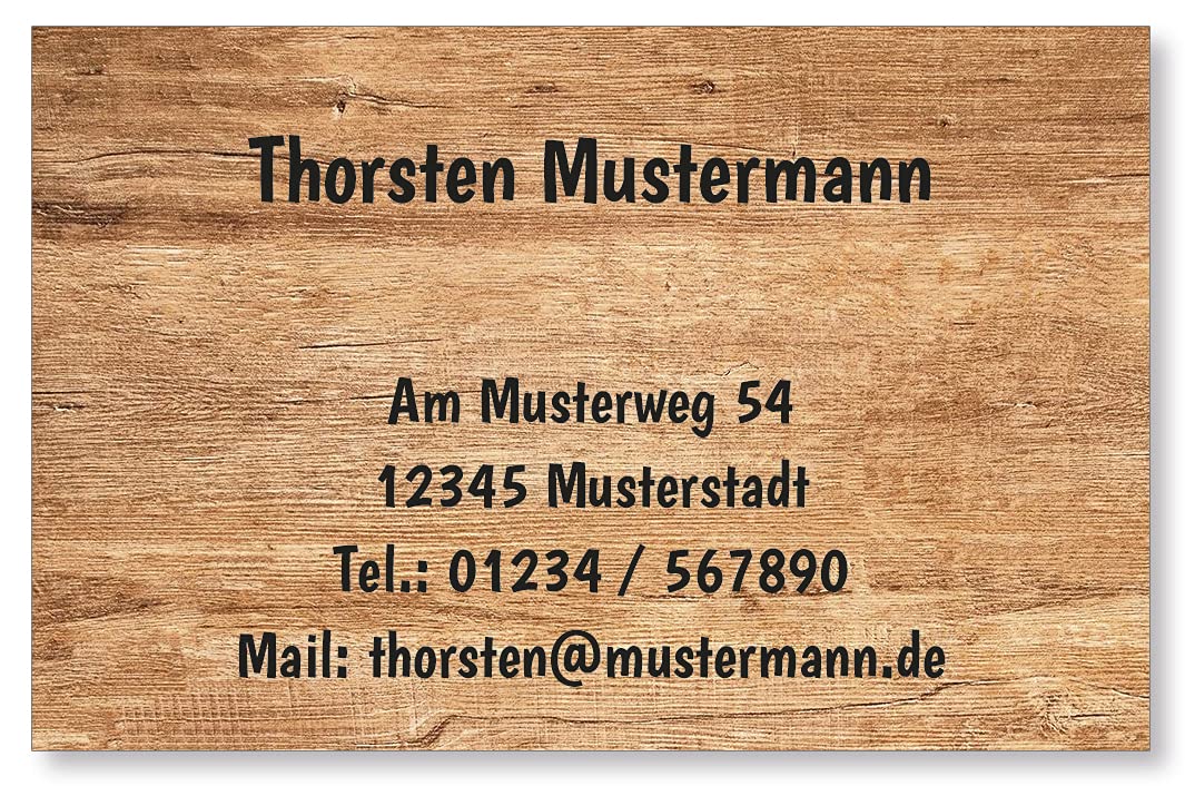 500 Visitenkarten, 400g Karton matt, beidseitig bedruckt, 85 x 55 mm, inkl. Kartenspender - Design Holz