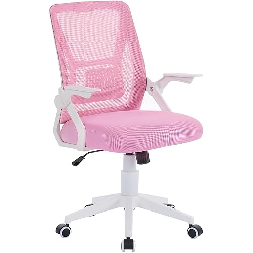 VECELO Mid-back Swivel Ergonomic Office Chair with Adjustable Arms Mesh Lumbar Support for Computer Task Work, Pink