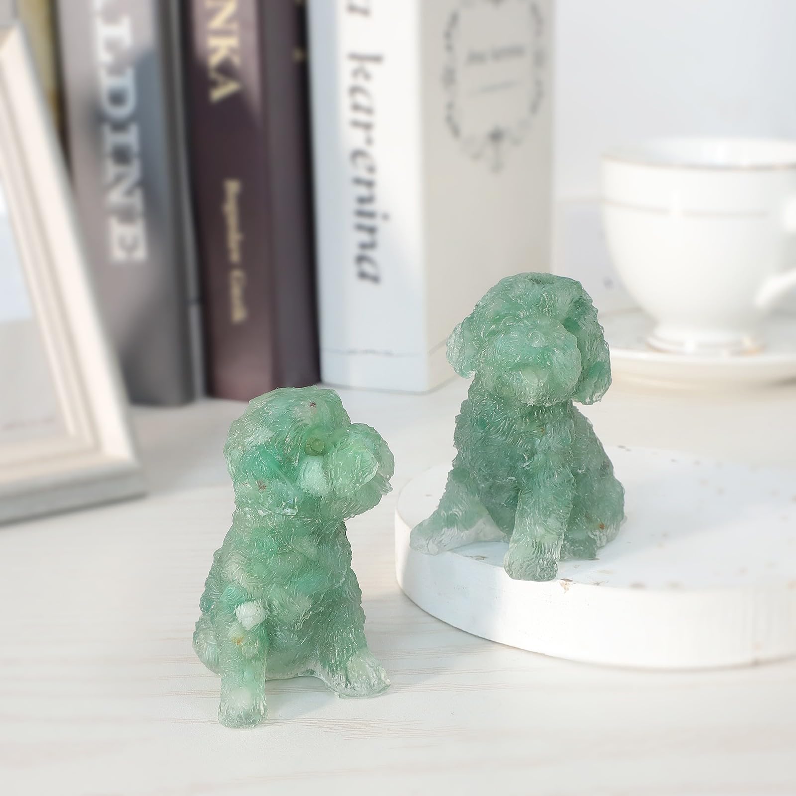 Nupuyai Green Aventurine Crystal Stone Statue Poodle Dog Figurine - Image 4