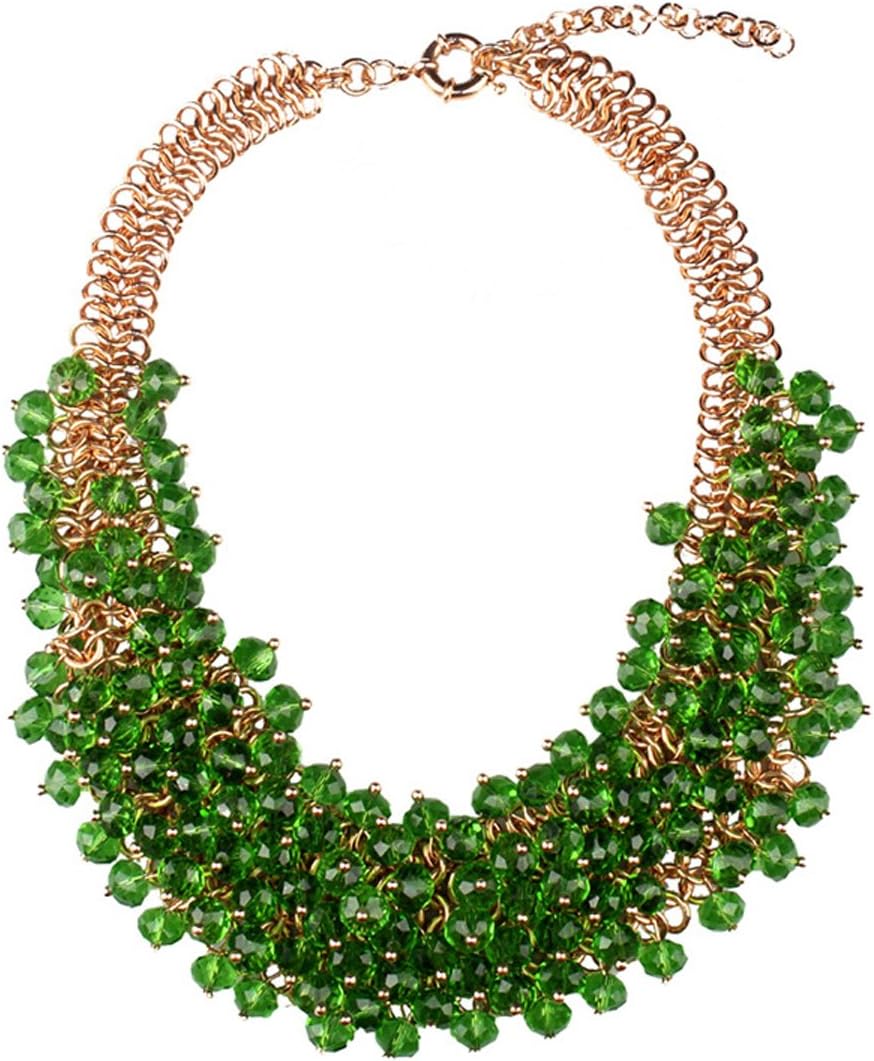 Hamer Women's Green Bib Choker Statement Necklace Gold Plated Chain Pendant Jewelry for Women Party Use
