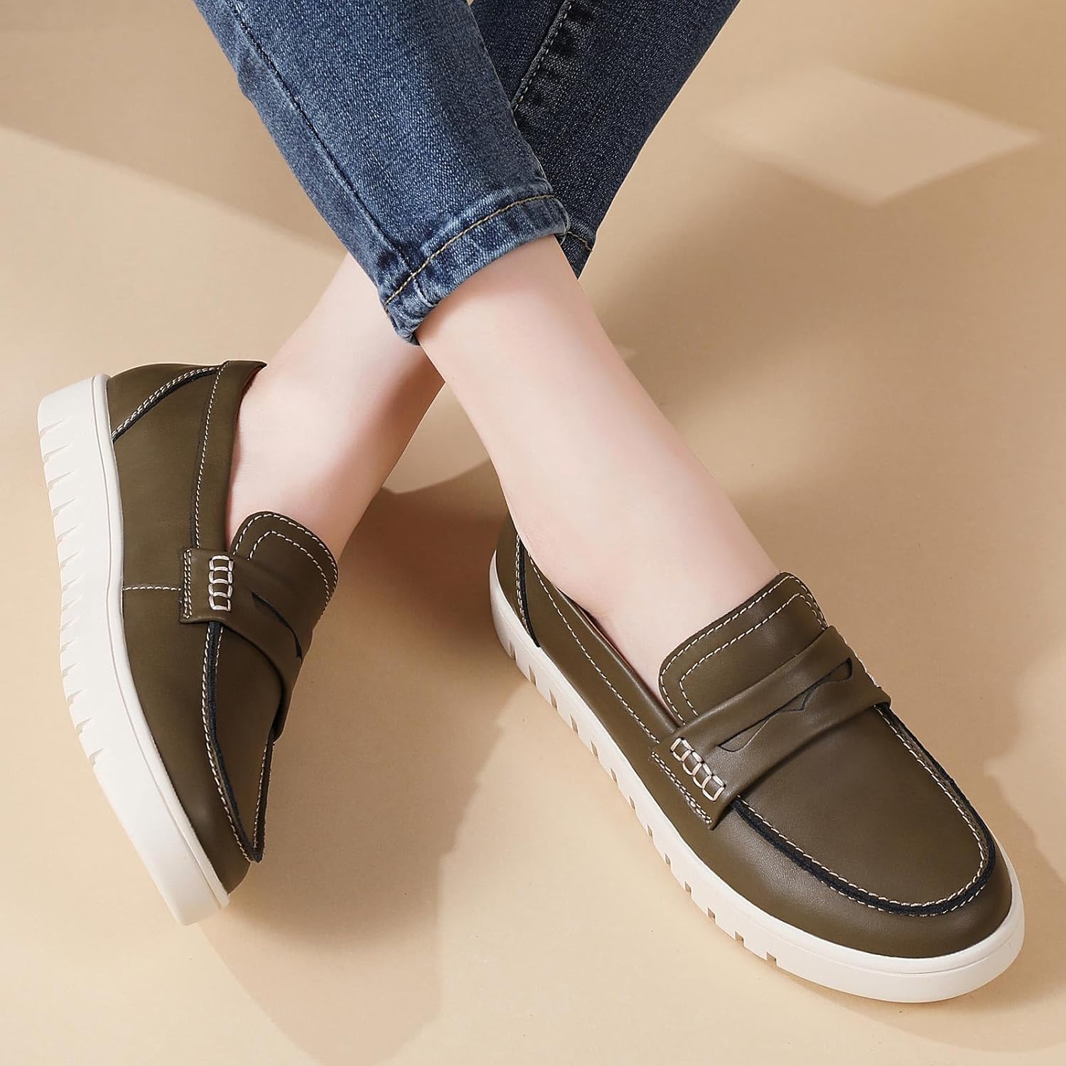 QAE Loafers for Women Penny Loafers Slip On Sneakers Womens Shoes Dressy Casual Comfortable Ladies Spring Shoes - Image 3