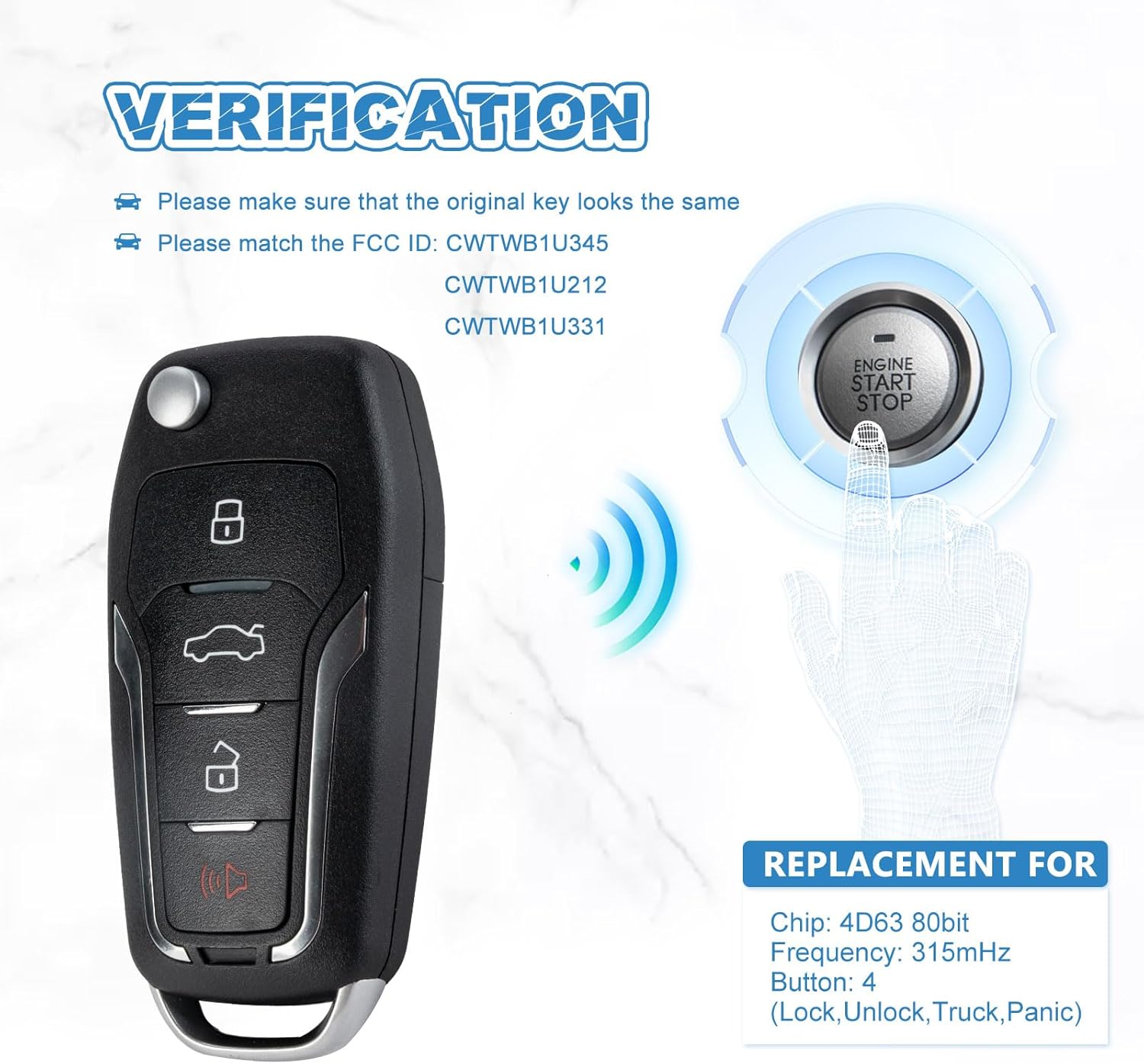 (Pair) NorthAmerica Remote 4 BTN Upgraded Flip Remote Key Fob Replacement for 2008 - 2014 Ford Escape Explorer, 2004 - 2006 LS, 2005 - 2007 Montego CWTWB1U345, CWTWB1U212, CWTWB1U331 (2)