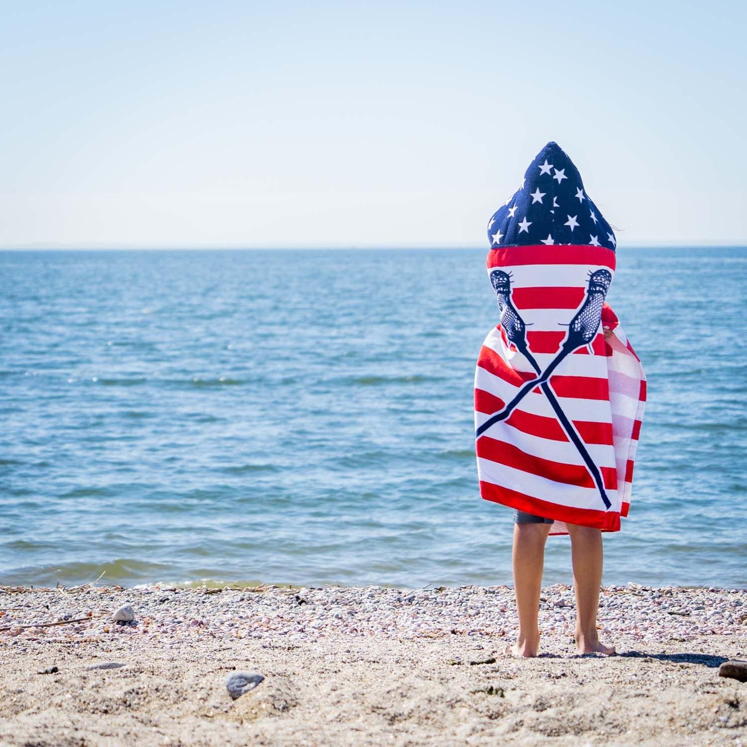 ChalkTalkSPORTS Guys Lacrosse Premium Hooded Beach Towel | Lacrosse American Flag