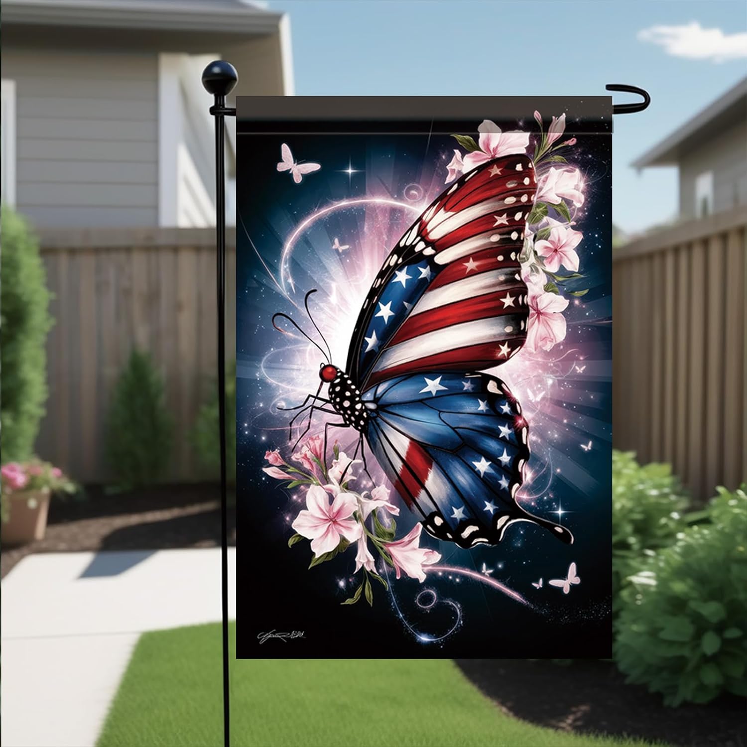Patriotic American Flag Butterfly Garden Flag 4th of July Memorial Day 12x18 Inch Double Sided Veterans Day Decorations Supplies for independence Day Decorative Yard Flag Decor Outside - Image 5