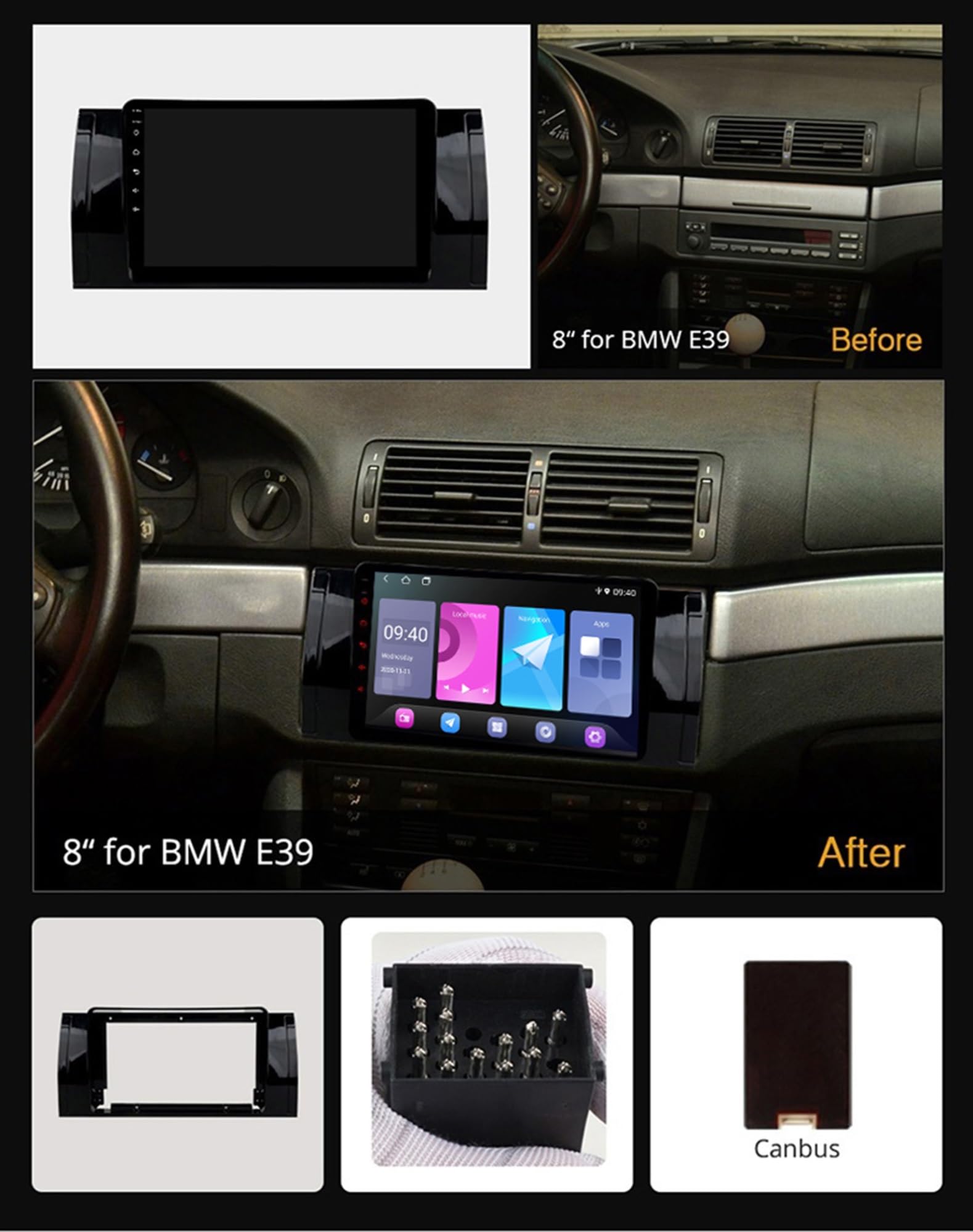 8-calowy ekran dotykowy Carplay Car Android 15 Radio samochodowe dla BMW E39 z bezprzewodową funkcją Carplay Android Auto kamera cofania nawigacja GPS(W2-4 Core Wifi 1+32GB)