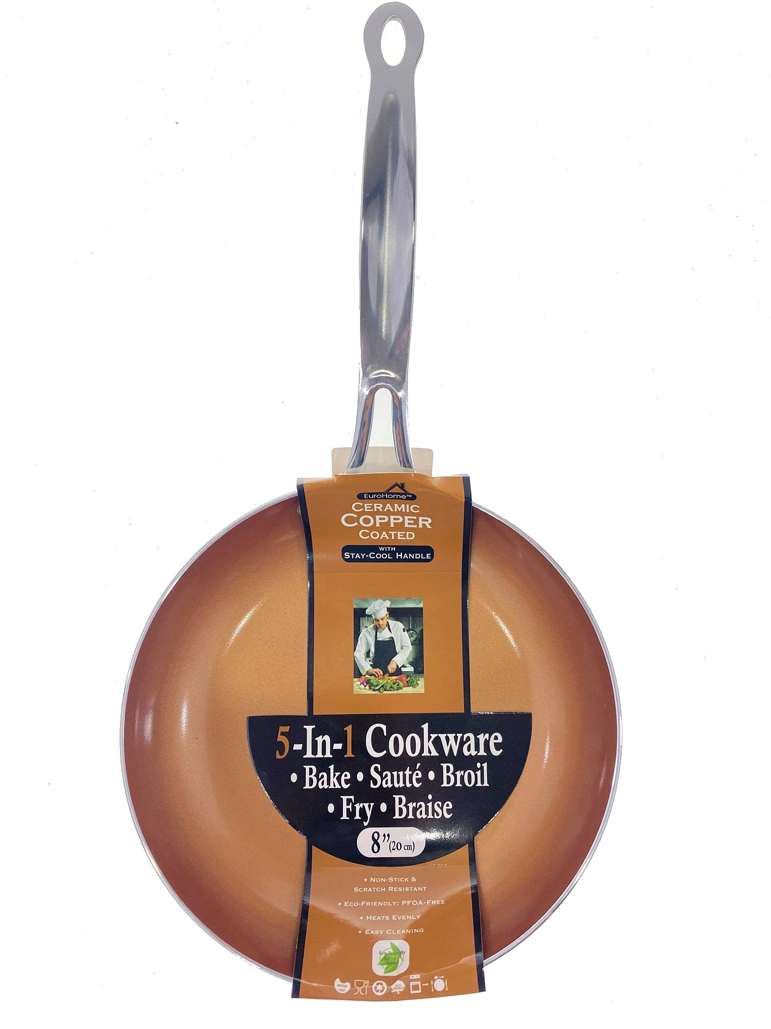 Eurohome - Ultra Nonstick Ceramic Coated Copper Fry Pan With Stay Cool Handle - Scratch Resistance Ceramic Coating Heats Quickly and evenly For Easy Cooking - Dishwasher Safe - 8 Inch Diameter Pan
