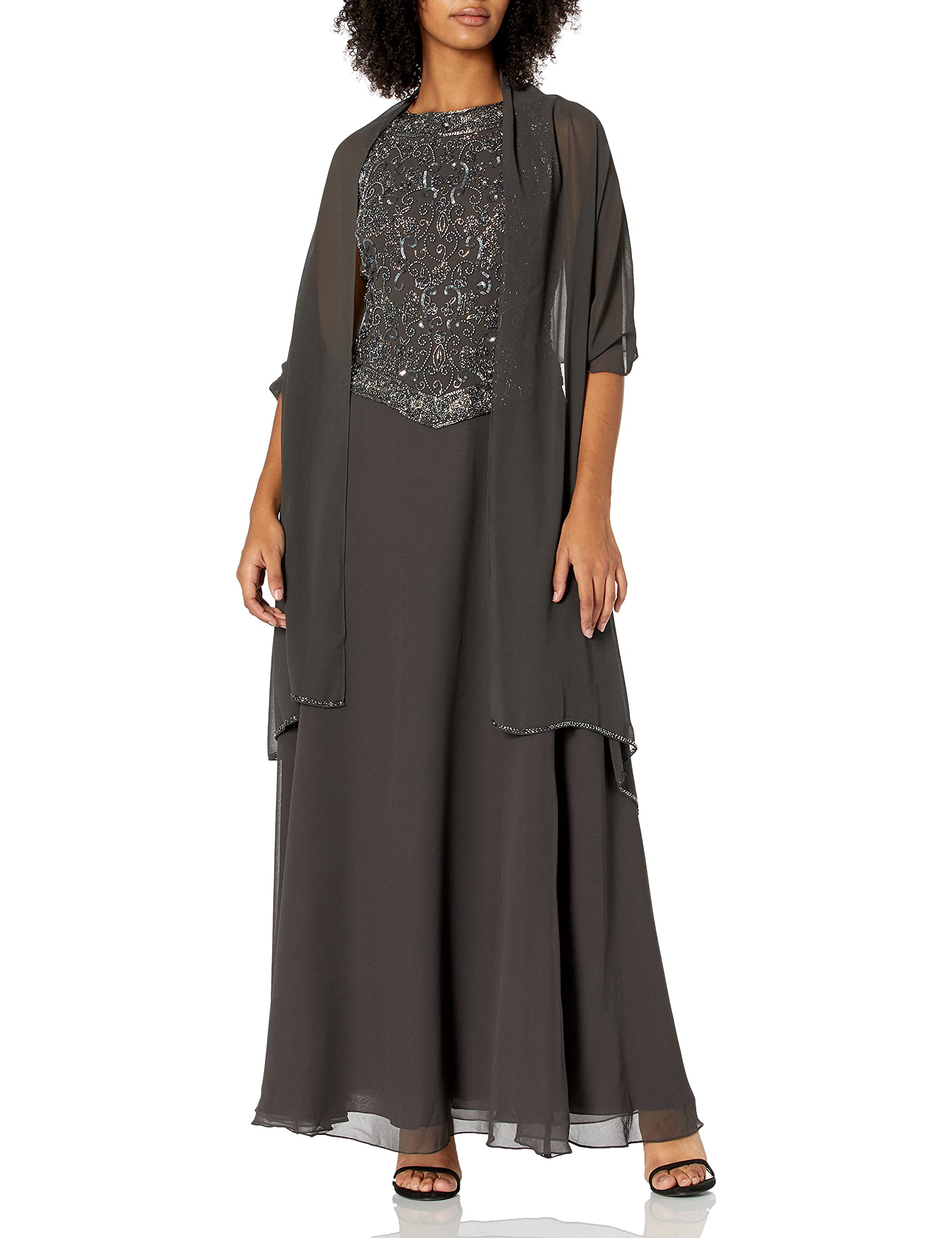 J Kara Women's Sleeveless Mock 2 Piece Beaded Bodice Flare Dress