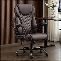 AMSEATEC Ergonomic Executive Office Chair PU Leather Lumbar Support Flip-Up Arms Adjustable Recline Brown