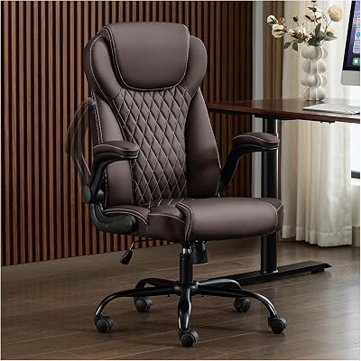 amseatec Big and Tall Office Chair, Flip-Up, Executive Desk Chair, Tan