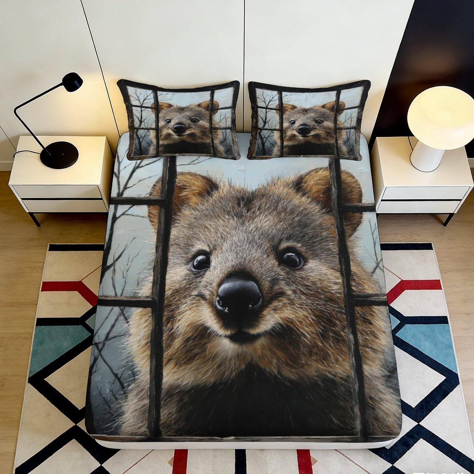 K1r3d9e5 Style-7 3D Printed Quokka Animal Fitted Sheet Microfiber Soft Breathable Wildlife Bed Cover For Bedroom Dorm Mattress Protection Decor 90X200x25cm