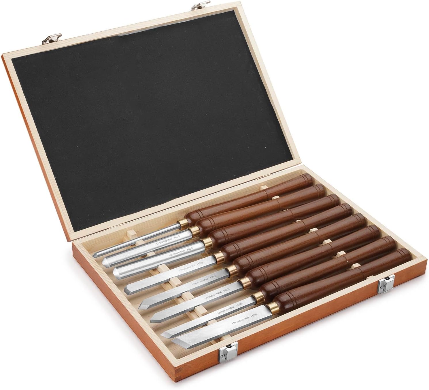 Woodworking 8-Piece HSS Wood Turning Tools Lathe Chisel Set, with Wooden Box (Pro Size 001)