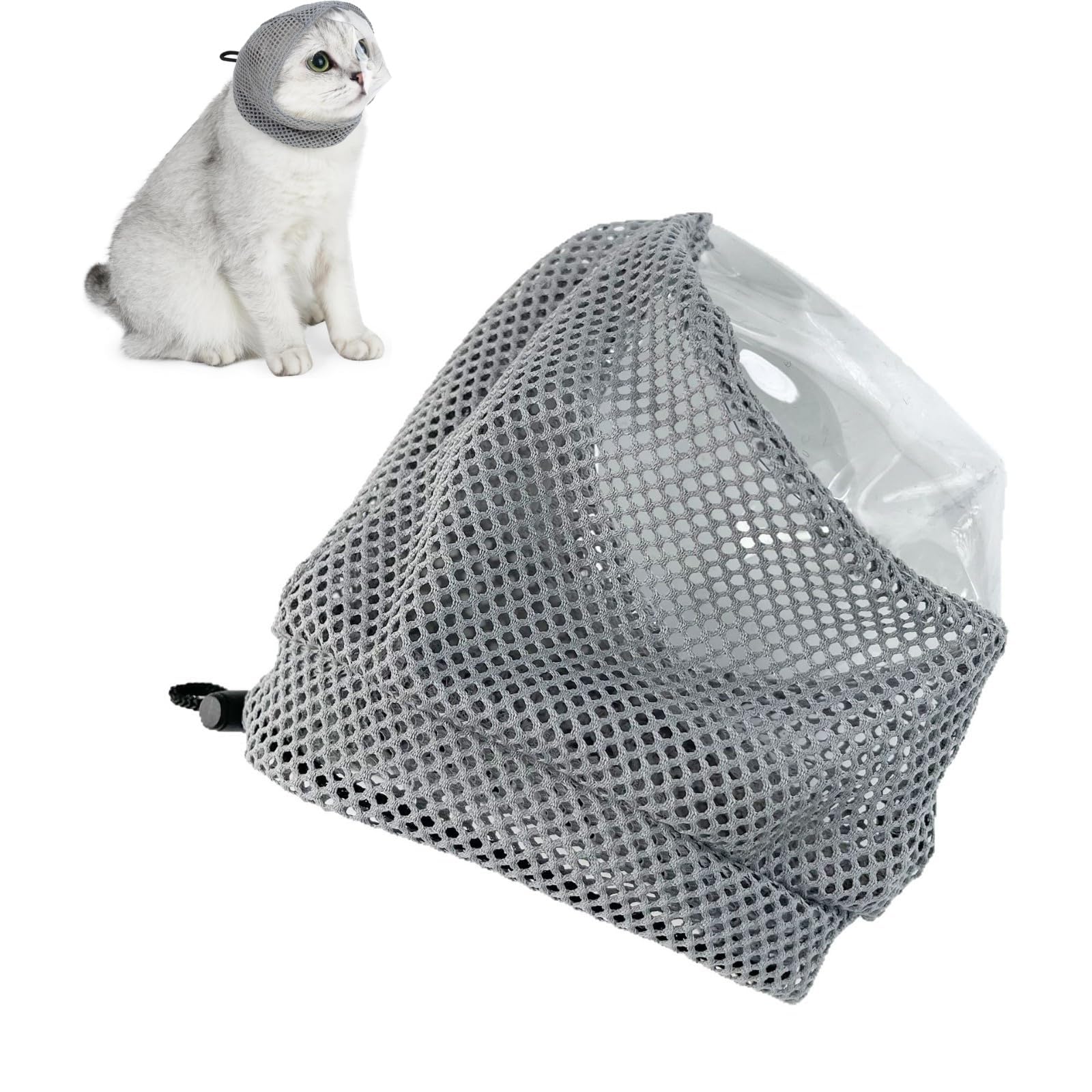 Cat Bubble Muzzle for Cats That Bite Transparent Muzzle for Grooming and Nail Trimming Adjustable Soft Breathable Mesh for Bite Prevention(Grey S)