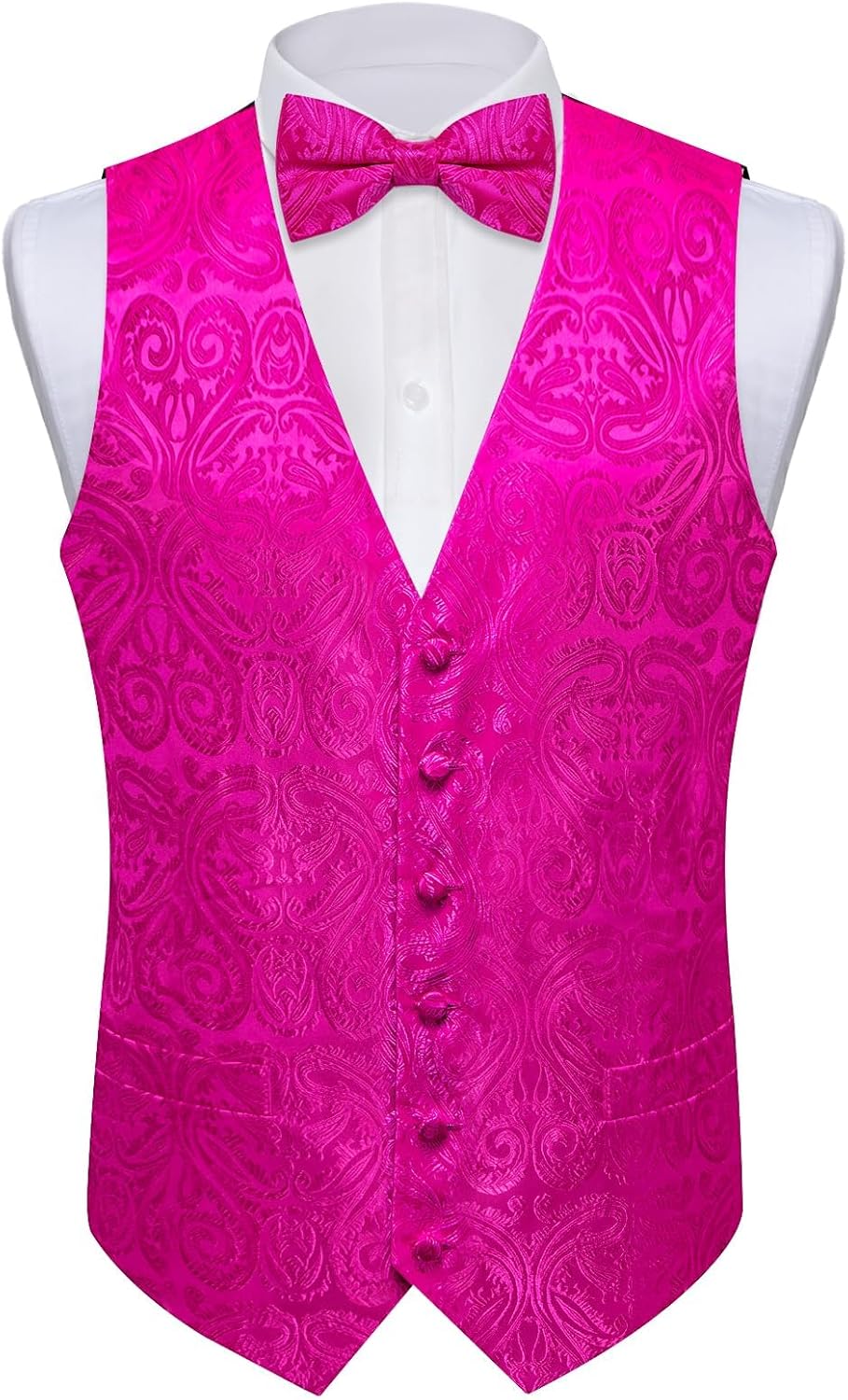 DiBanGu Silk Paisley Vest for Men Formal Suit Waistcoat and Bowtie Lapel Pin Set 7PCS Dress Vest for Suit or Tuxedo - Image 2