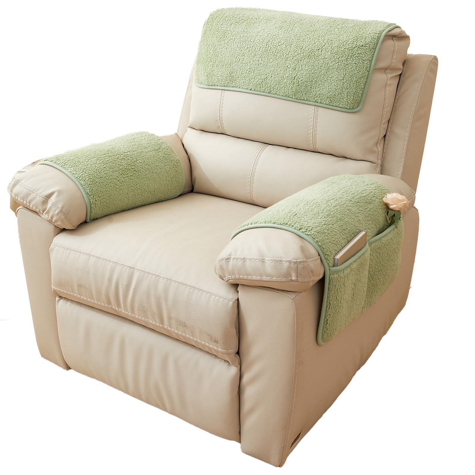 QSZTJJ Recliner Chair Cover, Contemporary Armchair Covers for Arms & Headrest, Non-Slip, Green, 1 Seater, 3 Piece Set