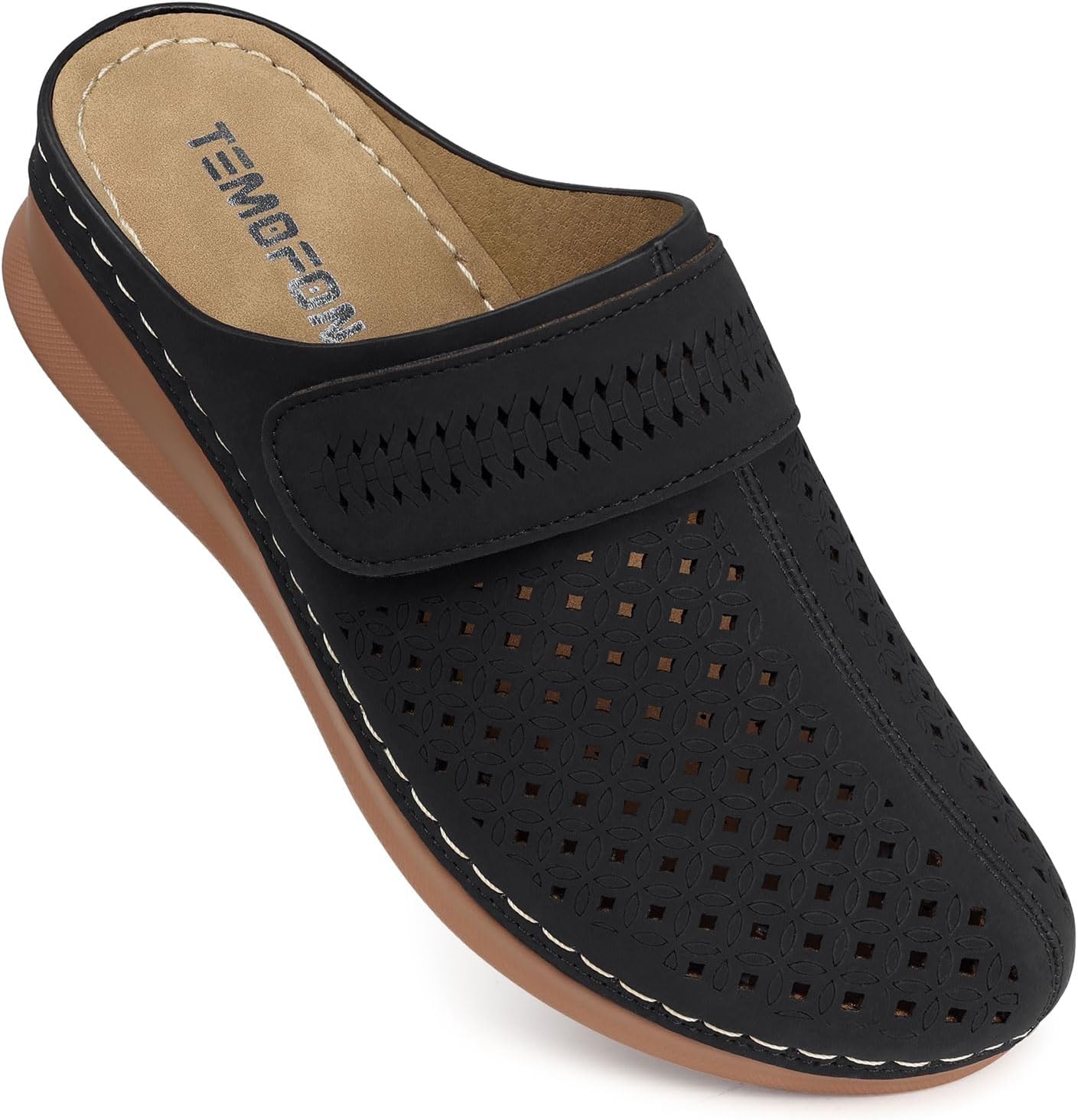 Clogs for Women Slip on Mules: Comfortable Walking Open-Back Leather Clogs - Closed Toe Sandals Flats Dressy Summer - Wedge Heel Clogs Casual Shoes