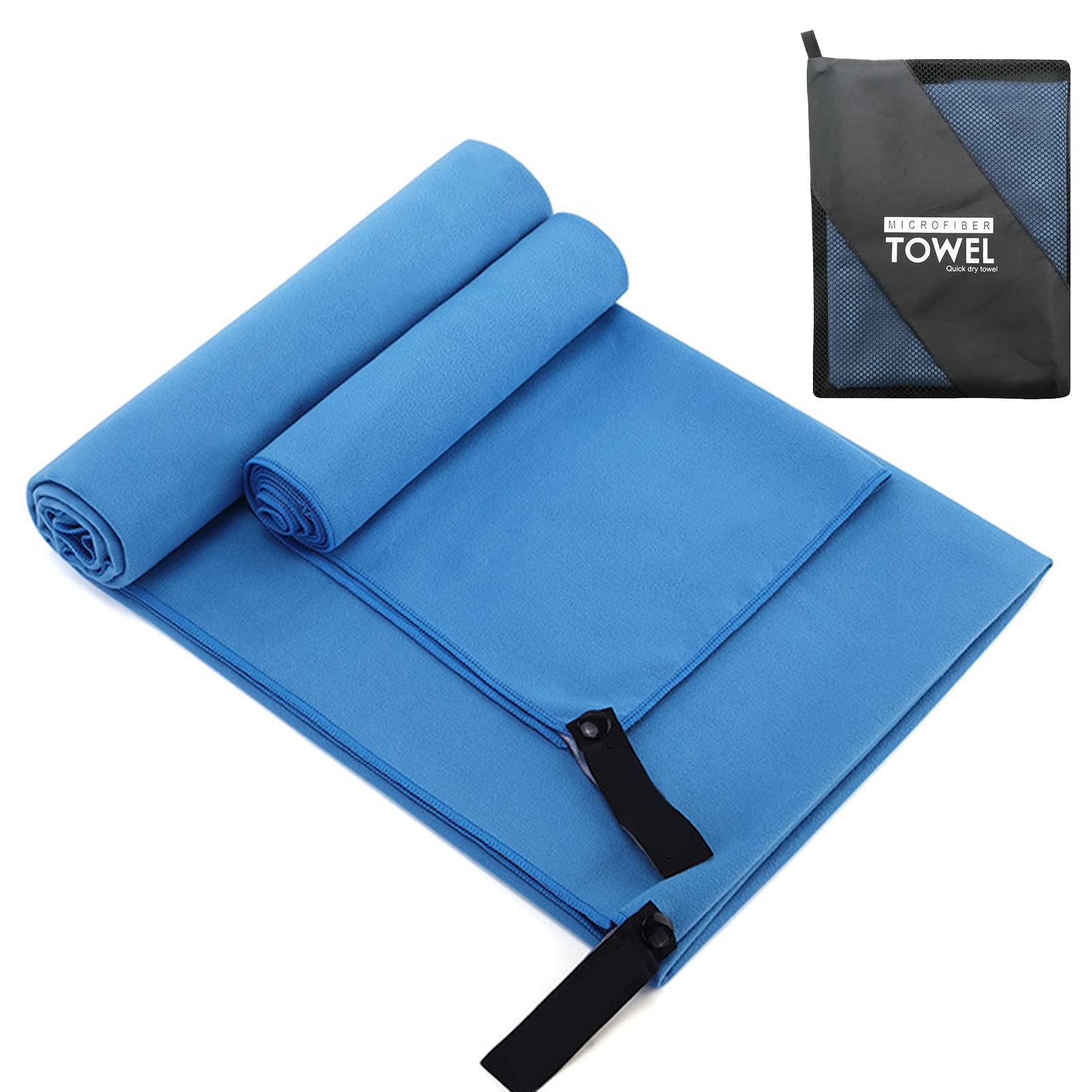 Microfiber Gym & Yoga Towels 2-Pack Quick-Dry, Super Absorbent, Lightweight Sweat Towels for Travel, Workout, Beach, Camping & Swimming – Blue