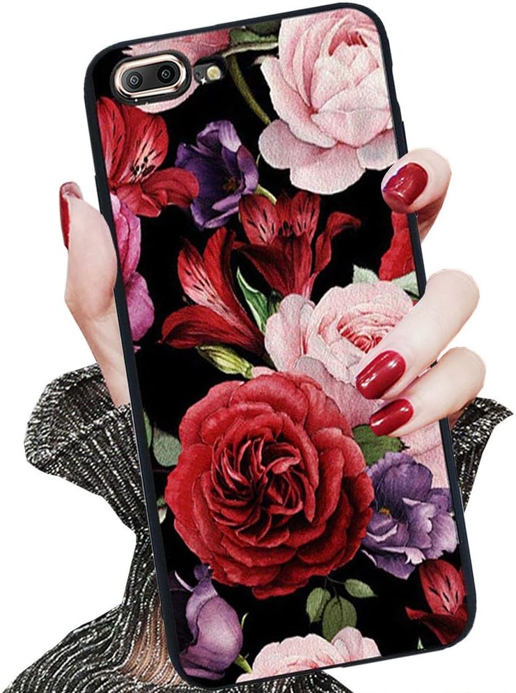 J.west iPhone 8 Plus Case, iPhone 7 Plus Case with Flowers, Hybrid Protective Scratch Resistant Cover Floral Pattern Soft Flexible TPU Back Cover for Apple iPhone 7 Plus 2016/iPhone 8 Plus 5.5 Peony