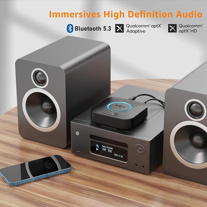 1Mii B06 Plus Bluetooth HiFi Vevő - Vezeték Nélküli Audio Adapter aptX HD/Adaptive Bluetooth 5.3 Technológiával, 3D Surround Hangzással, 50m