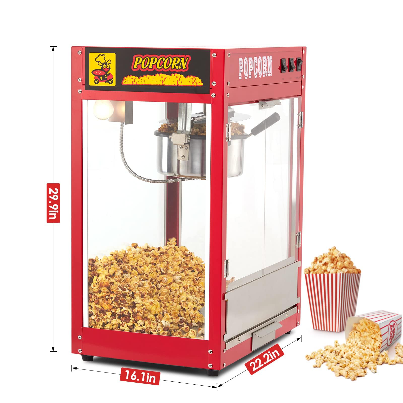 FfiMe Máquina de Palomitas de maíz, Máquina de Palomitas de maíz Profesional de 1400 W, Máquina de Palomitas de maíz eléctrica Comercial, Gran Capacidad, Aislamiento Inteligente, Utilizada en centros