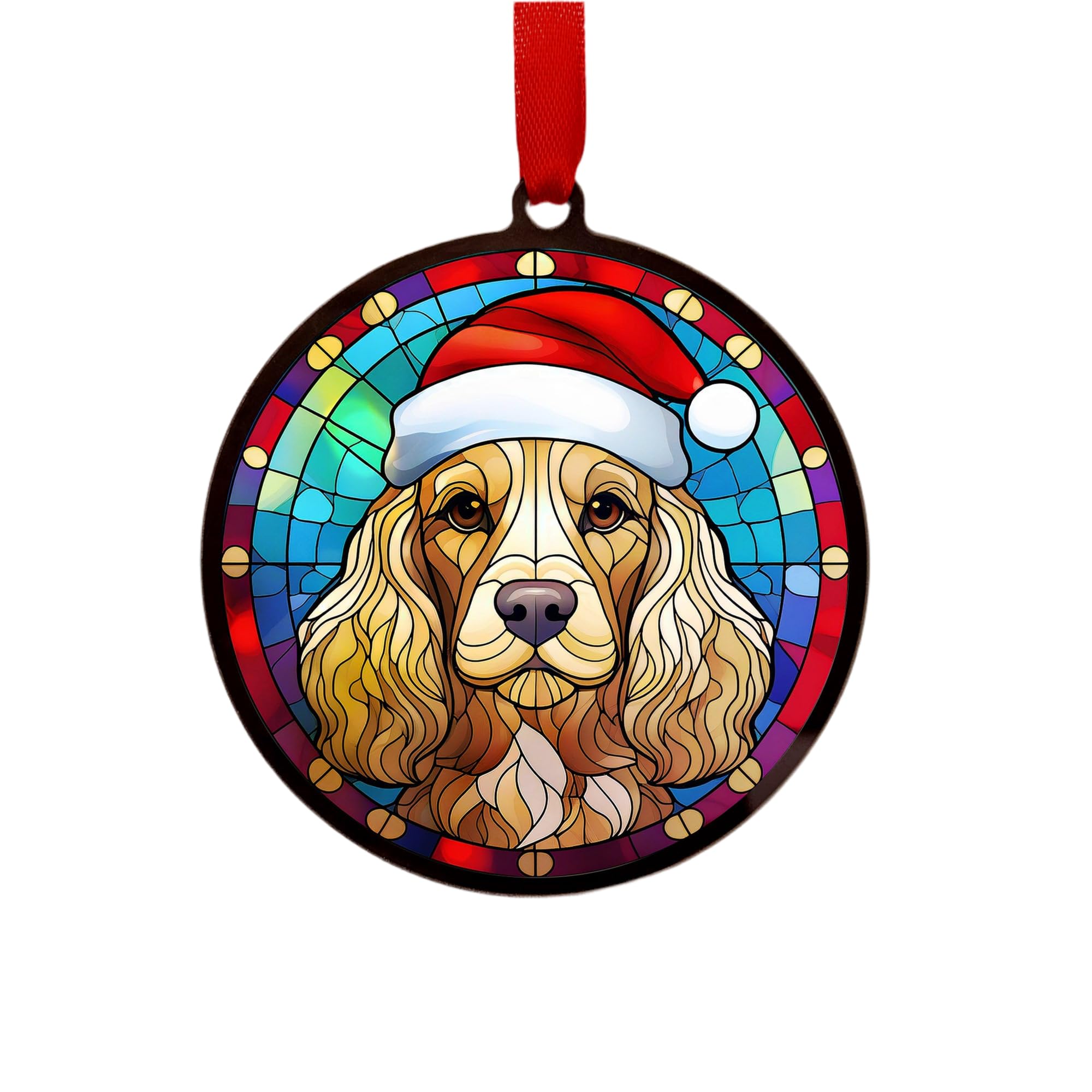 Cocker Spaniel Golden Suncatcher Decoration Santa Hat Christmas