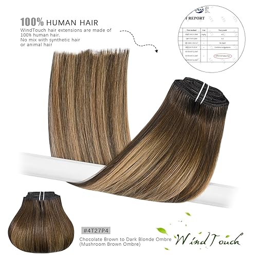 Miniatura 6 de Extensiones de cabello humano con pinzas, color castaño chocolate a rubio oscuro con balayage y reflejos, para cabello castaño, 2.47onzas, N.