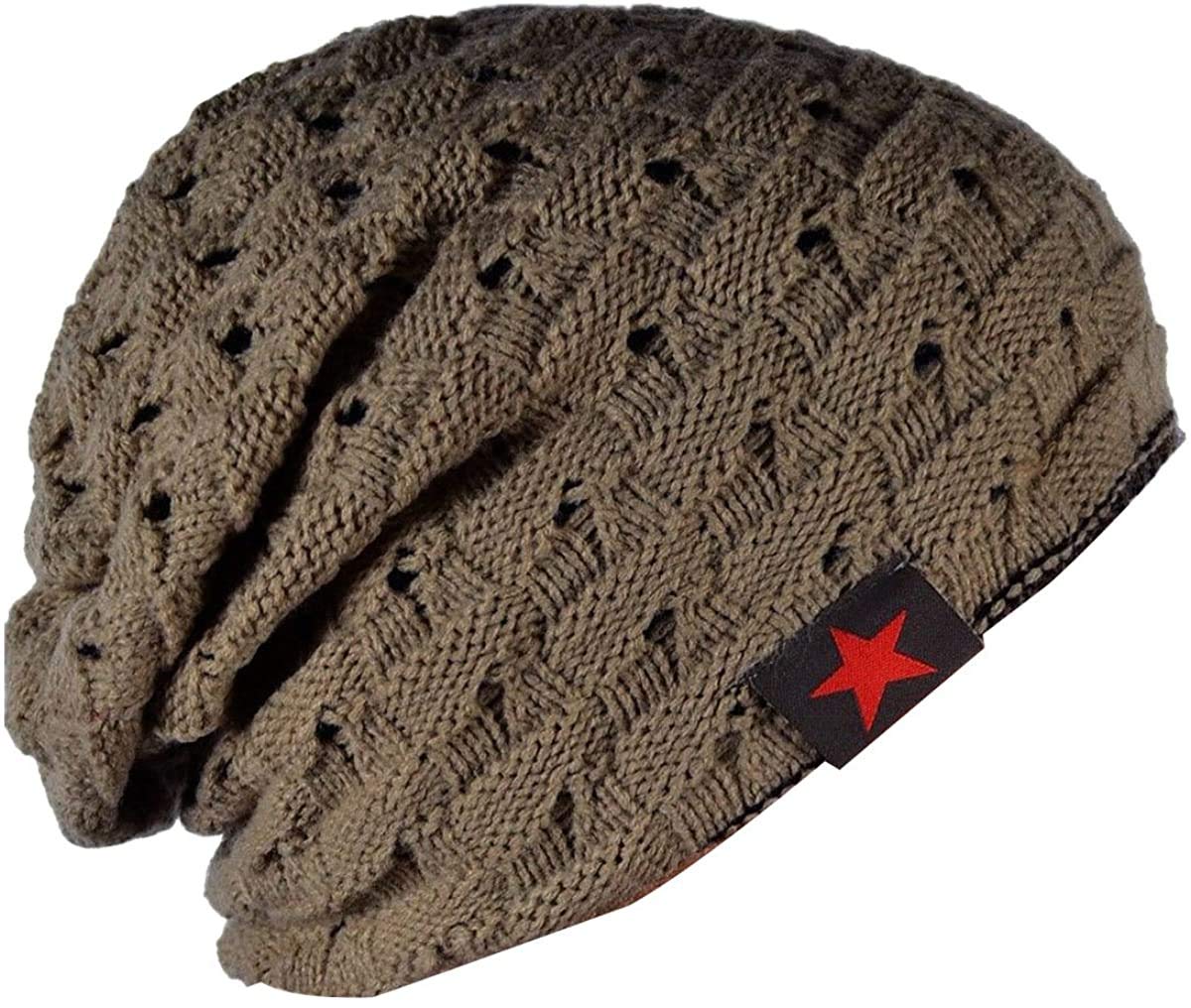 Thenice Men's Khaki Reversible Slouchy Beanie Hat Unisex Skull Hat (Khaki)